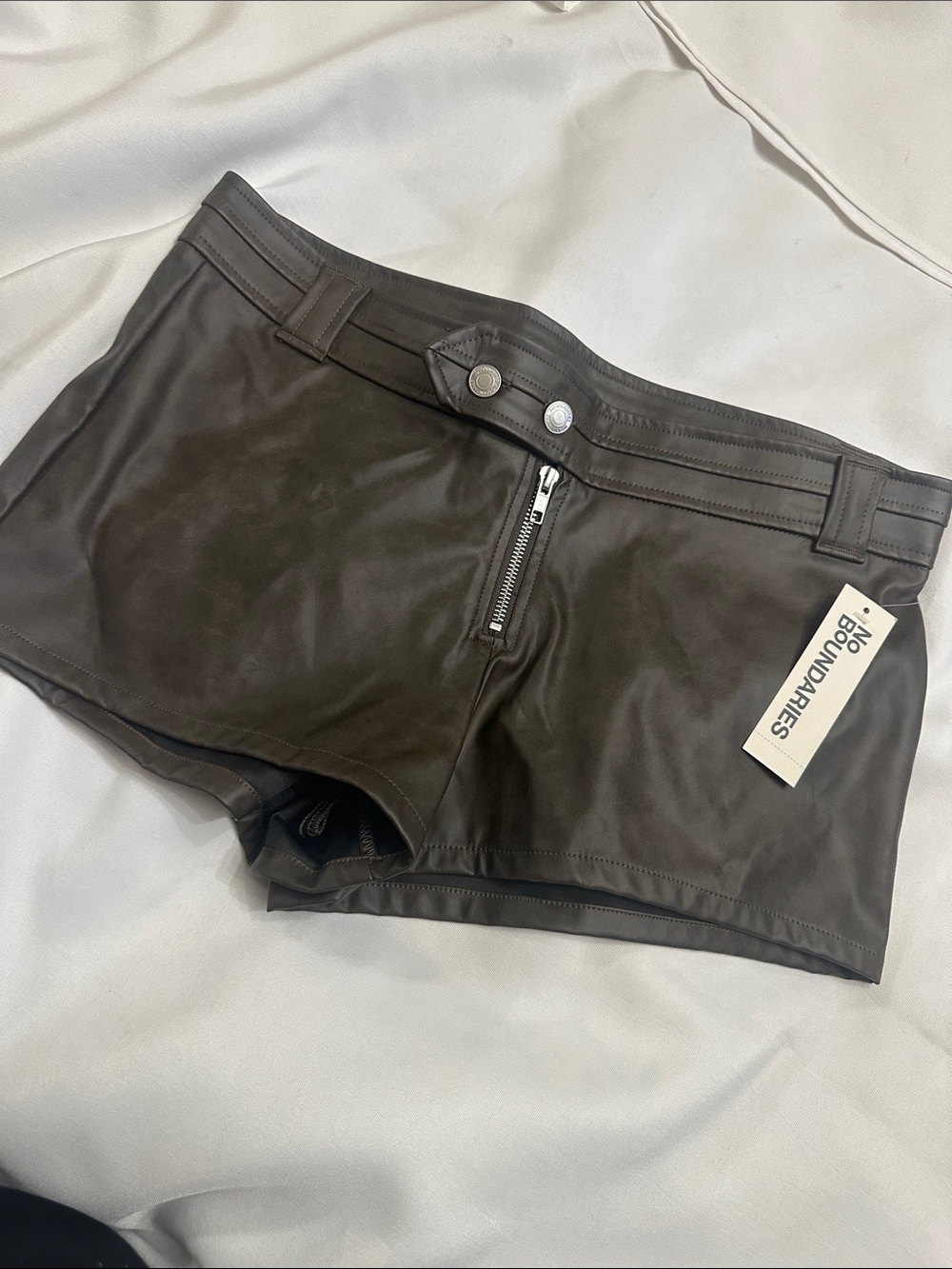No Boundaries brown faux leather shorty shorts